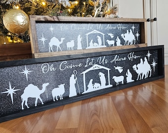 Oh Come Let Us Adore Him Sign, Wood Christmas Sign, Farmhouse Christmas Decor, Nativity Scene Sign, Christmas Wall Decor, Manger Wood Sign
