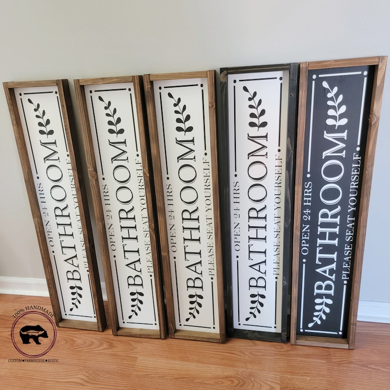 Farmhouse Bathroom Sign, Bathroom Wall Decor, Rustic Bathroom Sign, Please Seat Yourself Bathroom Sign, Long Bathroom Sign, Wood Sign image 5