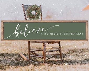 Believe in the Magic of Christmas Sign, Modern Farmhouse Christmas Wall Decor, Christmas Entryway Decor, Christmas Mantle Holiday Decor