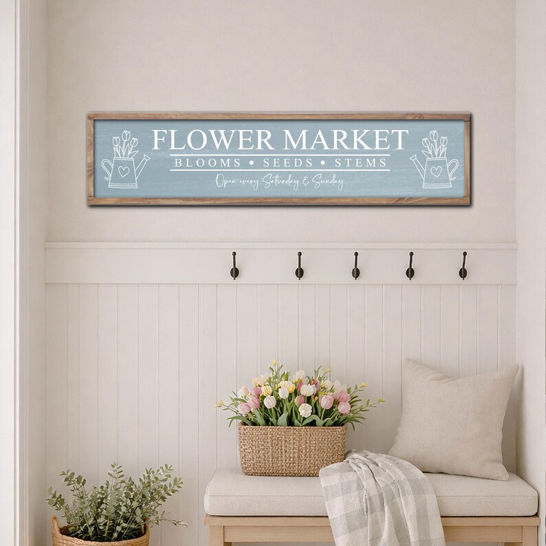 Flower Market Sign, Farmhouse Flower Market Spring Sign, Fresh Cut Flower Market Wood Sign, Entryway Spring Decor, Spring Wall Art Decor 画像 11
