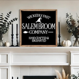 Salem Broom Company Wood Sign, Halloween Witch Decor, Modern Farmhouse Wall Halloween, Halloween Mantel Decor, Boho Halloween Entryway Decor