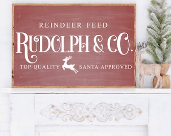 Rudolph and Co Sign, Reindeer Christmas Sign, Modern Farmhouse Christmas Wood Sign, Christmas Entryway Decor, Christmas Mantel Decor