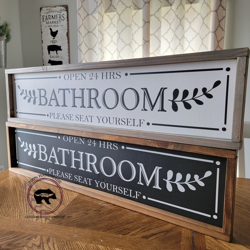Farmhouse Bathroom Sign, Bathroom Wall Decor, Rustic Bathroom Sign, Please Seat Yourself Bathroom Sign, Long Bathroom Sign, Wood Sign image 4