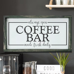 Coffee Bar Sign, Farmhouse Coffee Bar Decor, Rustic Coffee Bar Sign, Wood Coffee Bar Sign, Coffee Bar Sign for Kitchen, Fresh Brewed Coffee