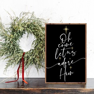 Oh Come Let Us Adore Him Christmas Sign, Wood Farmhouse Christmas Sign, Christmas Fireplace Mantel Decor, Christmas Entryway Sign Decor