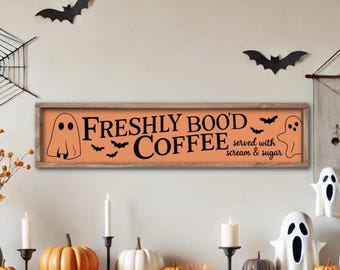 Freshly Bood Coffee Sign, Halloween Coffee Bar Sign, Halloween Wood Decor, Farmhouse Halloween Decor, Halloween Mantel Decor, Fall Wood Sign