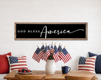 God Bless America Wood Sign, 4th of July Modern Farmhouse Decor, Fourth of July Wall Decor, Patriotic Decor, Summer Decor
