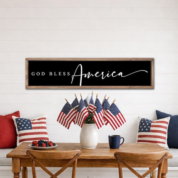 God Bless America Wood Sign, 4th of July Modern Farmhouse Decor, Fourth of July Wall Decor, Patriotic Decor, Summer Decor