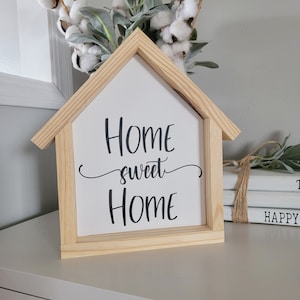 Home Sweet Home Sign, House shaped sign, Shelf Sitter, Entryway Decor, Farmhouse Sign, Living Room SIgn, Mini Sign, Farmhouse Decor