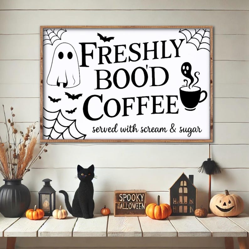 Freshly Bood Coffee Sign, Halloween Coffee Bar Sign, Halloween Wood ...