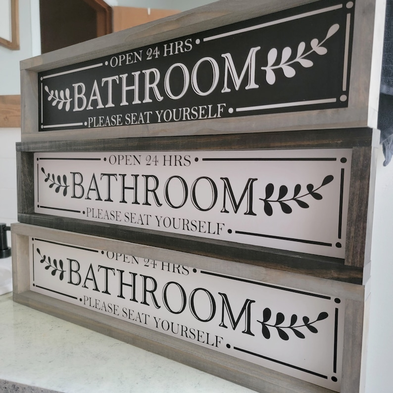 Farmhouse Bathroom Sign, Bathroom Wall Decor, Rustic Bathroom Sign, Please Seat Yourself Bathroom Sign, Long Bathroom Sign, Wood Sign image 6