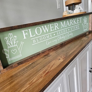 Flower Market Sign, Farmhouse Flower Market Spring Sign, Fresh Cut Flower Market Wood Sign, Entryway Spring Decor, Spring Wall Art Decor 画像 1