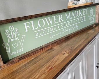 Flower Market Sign, Farmhouse Flower Market Spring Sign, Fresh Cut Flower Market Wood Sign, Entryway Spring Decor, Spring Wall Art Decor
