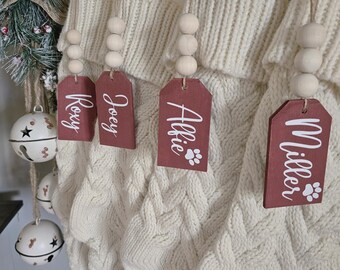 Christmas Stocking Tags, Farmhouse Stocking Tags, Wood stocking tags, Stocking Tags with Beads, Personalized Wood Stocking Tags