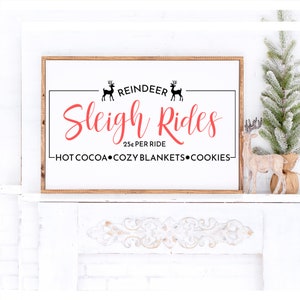 Reindeer Sleigh Rides Sign, Modern Farmhouse Christmas Wood Sign, Christmas Mantel Decor, Christmas Entryway Wall Decor, Christmas Wall Sign