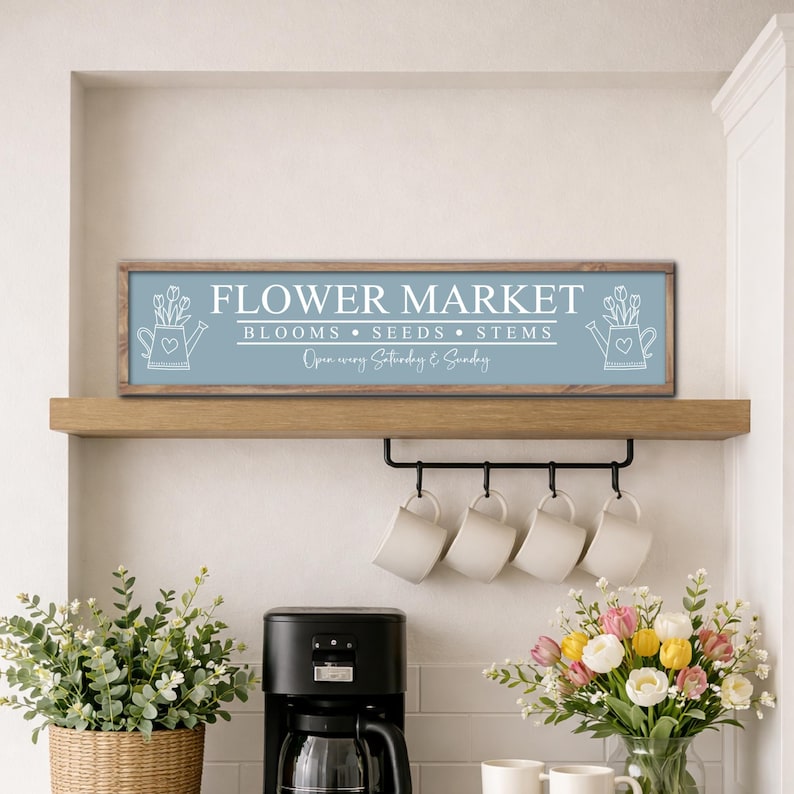 Flower Market Sign, Farmhouse Flower Market Spring Sign, Fresh Cut Flower Market Wood Sign, Entryway Spring Decor, Spring Wall Art Decor 画像 10