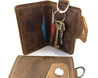 Porte-carte en cuir avec porte-clés, petit portefeuille en cuir véritable