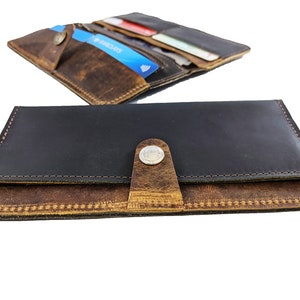 Monedero grande Unisex Wallet Card Holder, soporte para teléfono cosido a mano billetera de diseño delgado