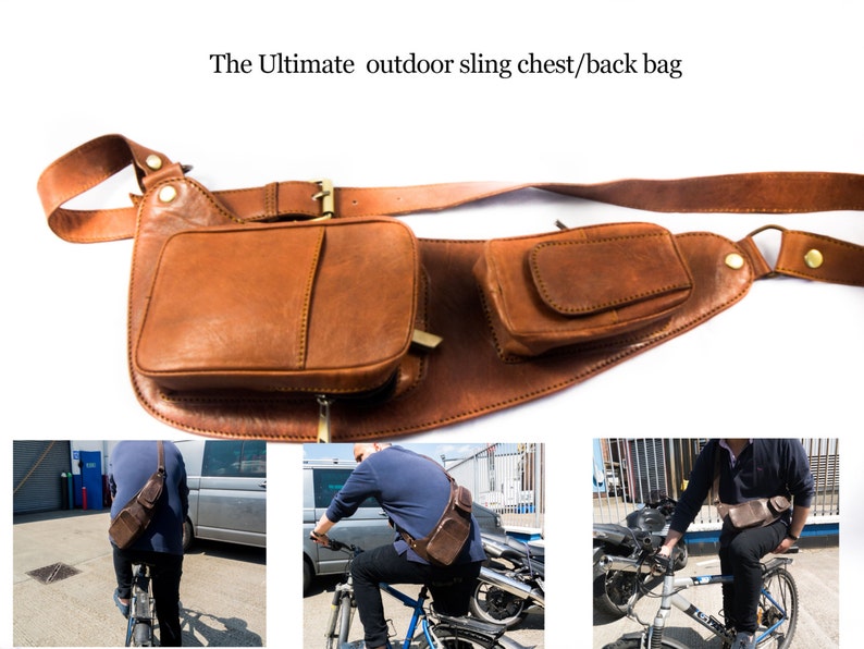 Mens Real Leather Backpack Shoulder Messenger Sling Chest// Hiking Bicycle Bag