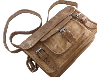 Mini vintage leren schoudertas van zachte schapenvacht, twee maten