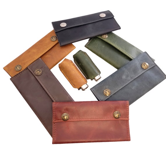 12g-15g Capacity MINI LEATHER TOBACCO Pouch + Free Leather Lighter Holder