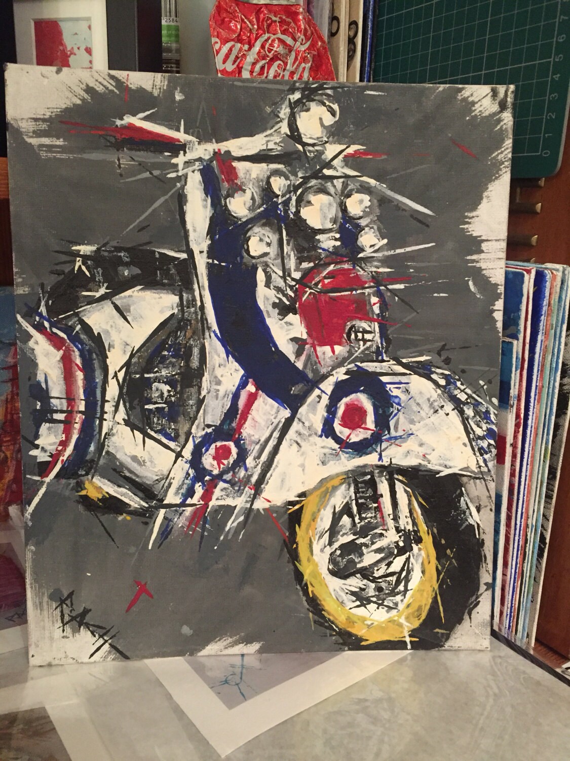 Moped painting // Mod Scooter // Motorbike art // Mods and Etsy