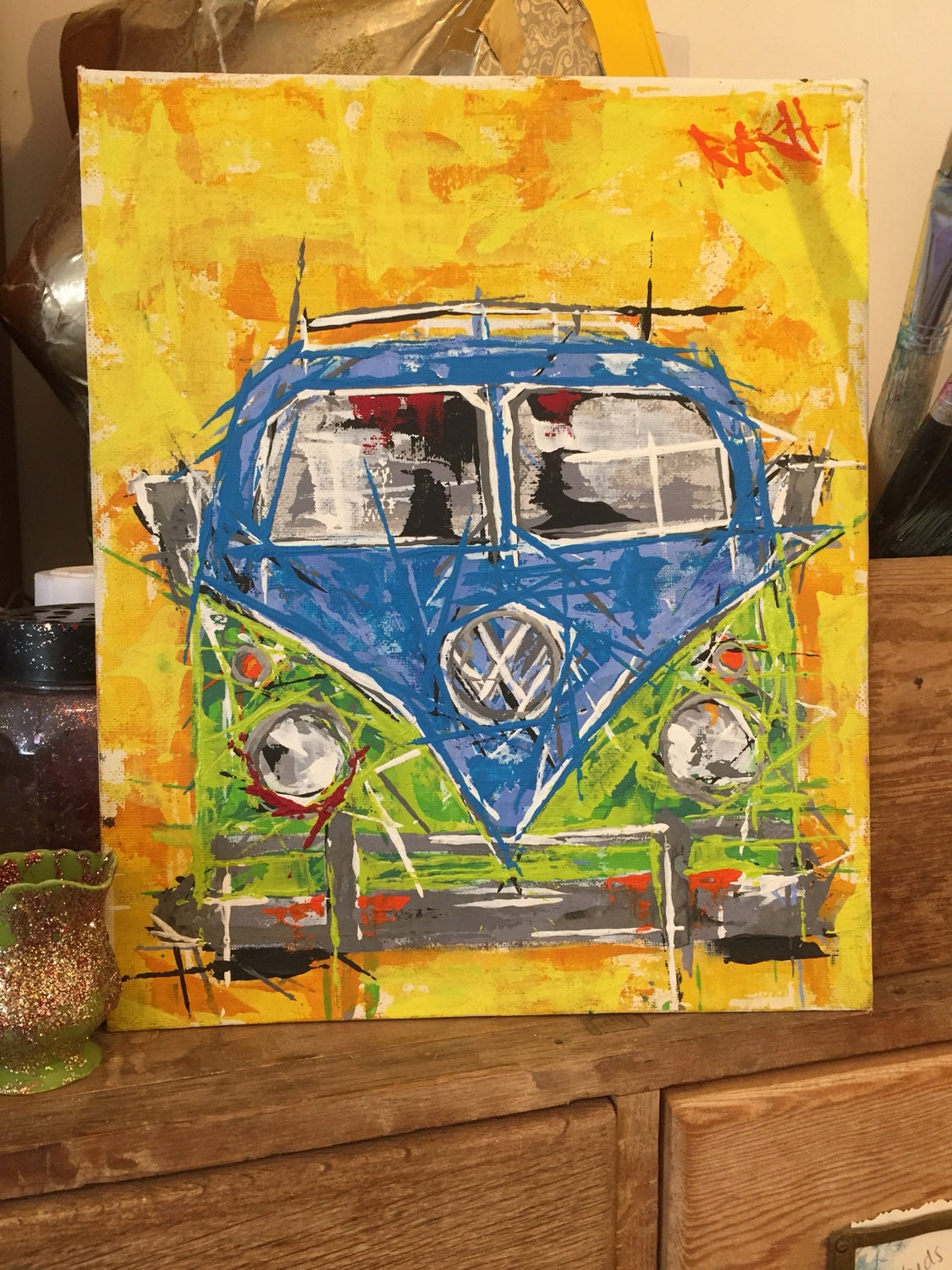 Volkswagen Camper van Painting blue vw camper Etsy