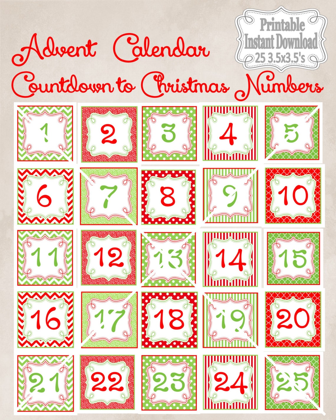 Printable Advent Calendar Numbers Countdown to Christmas Etsy Australia