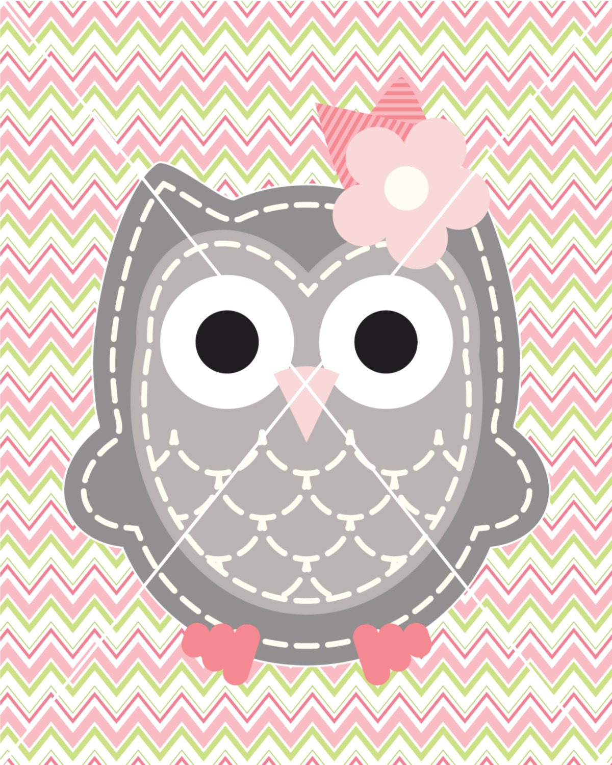 Printable Owls Baby Nursery Wall Art Decor in Pink Green Grey - Etsy