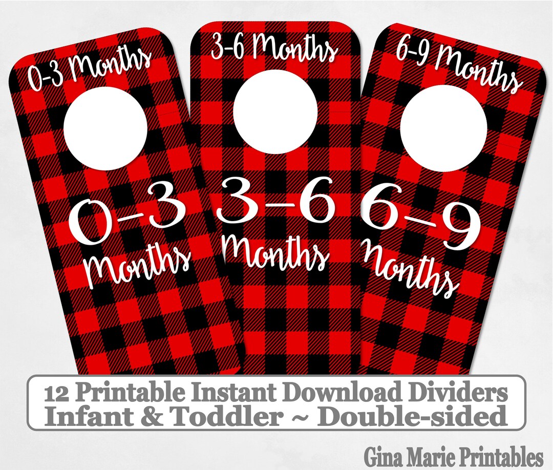 Printable Baby Closet Dividers Red Black Buffalo Plaid 12 Etsy