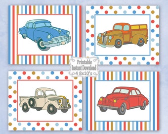 Printable Antique Vintage Retro Old Cars Trucks Nursery Wall Art Decor Baby Child Kids Boy ~ DIY Instant Download ~ 4 8x10 Prints