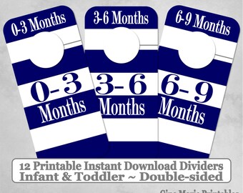 Printable Baby Closet Dividers Navy White Wide Stripes 12 Sizes NB-6 Double-Sided - DIY Instant Download - Baby Shower Gift Nursery
