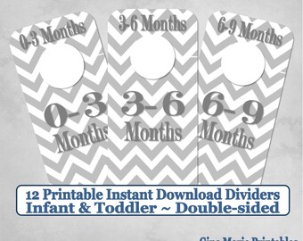 Printable Baby Closet Dividers Grey White Chevrons 12 Sizes NB-6 Double-Sided - DIY Instant Download - Baby Shower Gift Nursery