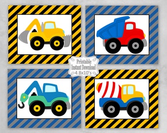 Printable Construction Trucks Nursery Wall Art Decor Baby Child Kids Little Boy ~ DIY Instant Download ~ 4 8x10 Prints