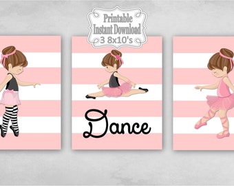 Printable Ballerina Ballet Tutu Dance Baby Nursery Wall Art Decor Pink Black Grey Girl Child Kids ~ DIY Instant Download ~ 3 8x10 Prints