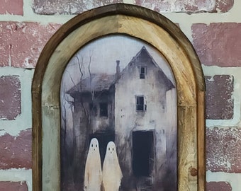 Framed Vintage Halloween Print Spooky Ghosts Print Scary Goblins Vintage Dark Moody Art  Haunted House Gothic Wall Art Creepy Wall Decor