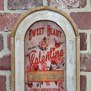 Vintage Valentine's Day Sign Rustic Kitchen Sign Farmhouse Kitchen Wall Art Vintage Cupid Sign Vintage Printed Valentine Card Wall Decor