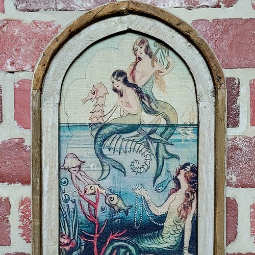 Framed Vintage Mermaids Wall Art 14x22 Beach House Etsy