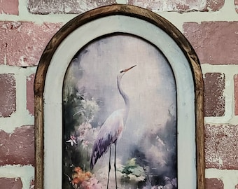 Framed Linen Bird Wall Art Cottagecore Decor Farmhouse Decor Heron Water Garden Painting Vintage Oil Painting Botanical Art