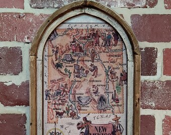 Framed Vintage New Mexico Map Vintage National Park Postcard Western Framed Art  Rustic Southwestern Decor Cowboy Decor Retro Wall Decor