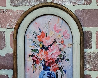 Framed Flowers With Vase Printed Fabric Farmhouse House Decor Still Life Floral Wall Hanging French Decor Vintage Cottagecore  Decor