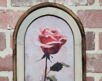 Arch Frame Rose Wall Art Valentine's Flower Decor Floral Wall Hanging Vintage Cottagecore Wall Art  Botanical Wall Art Minimalist Wall Art