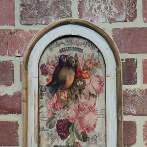 French Country Bird and Roses Wall Art Floral Wall Art 14"x22" Farmhouse Decor Linen Wall Hanging French Decor Vintage Shabby Chic Decor