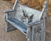 Beautiful Antique Church Pew Ornate Bench with Back Painted Church Pew Old Victorian Furniture with Angel Mural Dining Table Bench