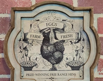 Chicken Wall Art 20"x20"" Printed Fabric Wall Hanging Farm Animal Framed Wall Art Farmhouse Wall Decor Country Wall Decor Chicken Sign Hens
