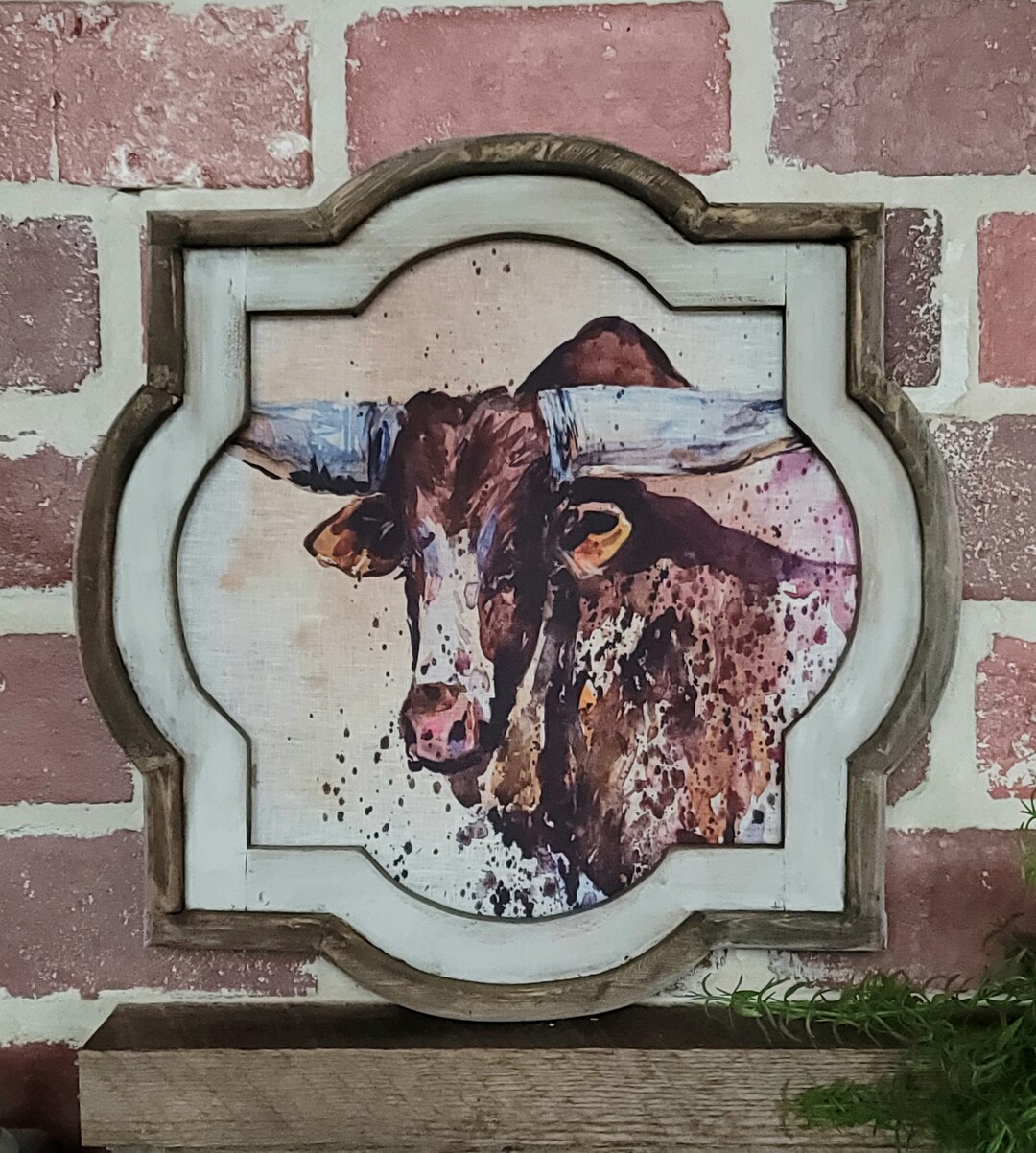 Bull Wall Art 18x18 Linen Wall Hanging Farm Animal Framed Wall Art