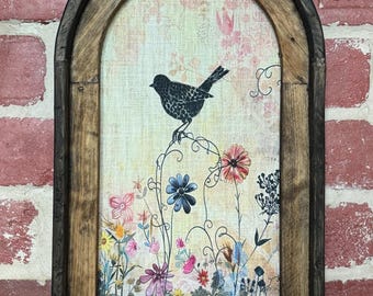Arch Frame Watercolor Wildflower Art Whimsical Wall Art Dark Cottagecore Floral Wall Decor Vintage Botanical Wall Decor Moody Art Textile