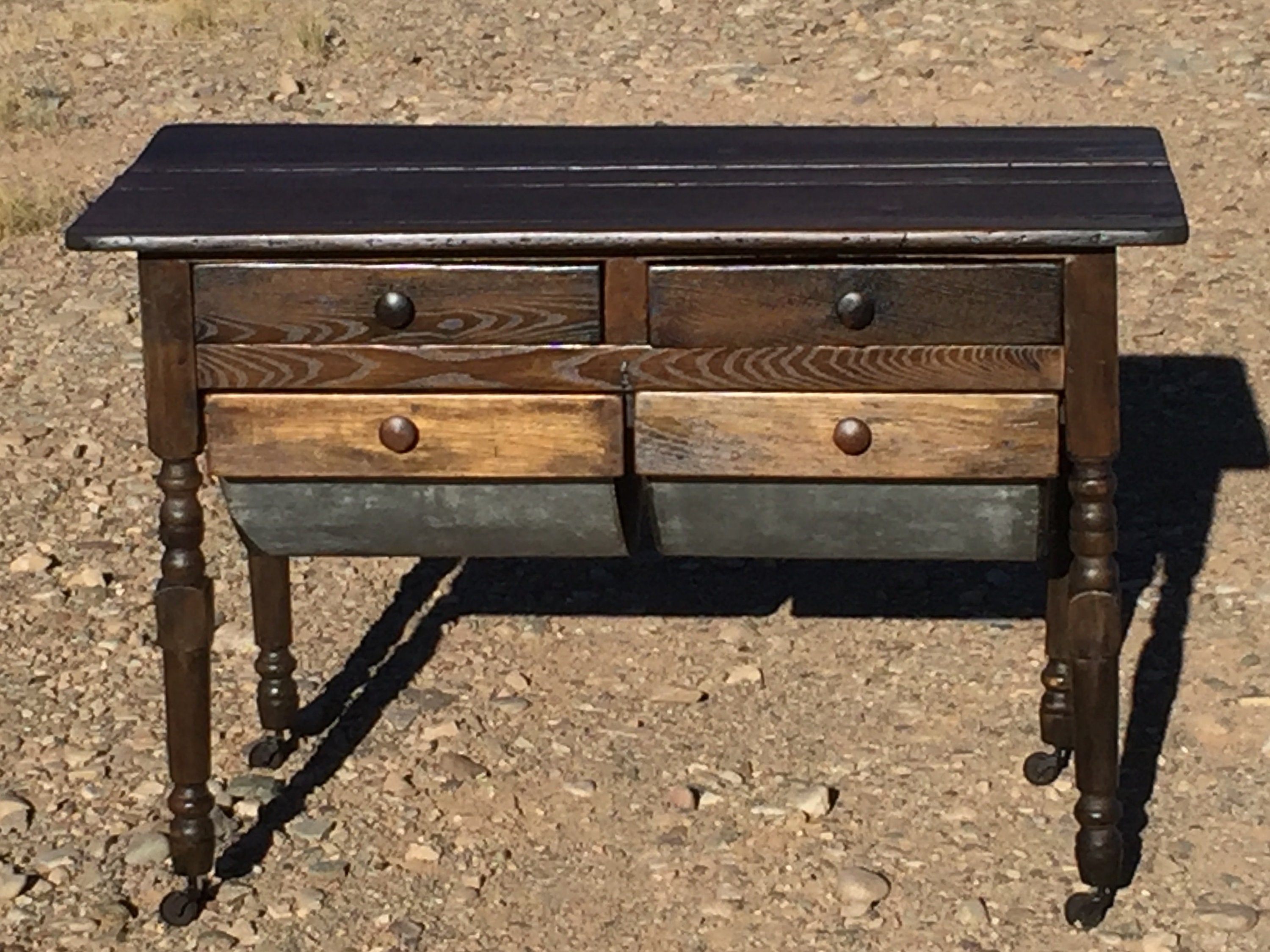 Antique Kitchen Island With Storage Tin Flour Bin Tin Sugar Etsy