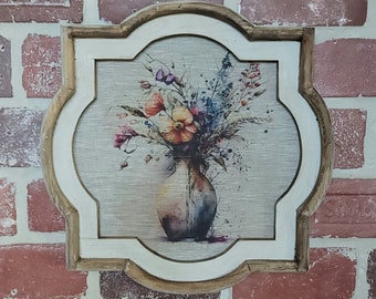 Framed Floral Wall Art 18"x18" Farmhouse House Decor Art Linen Wall Hanging French Decor Vintage Shabby Chic Decor Vintage Wall Decor