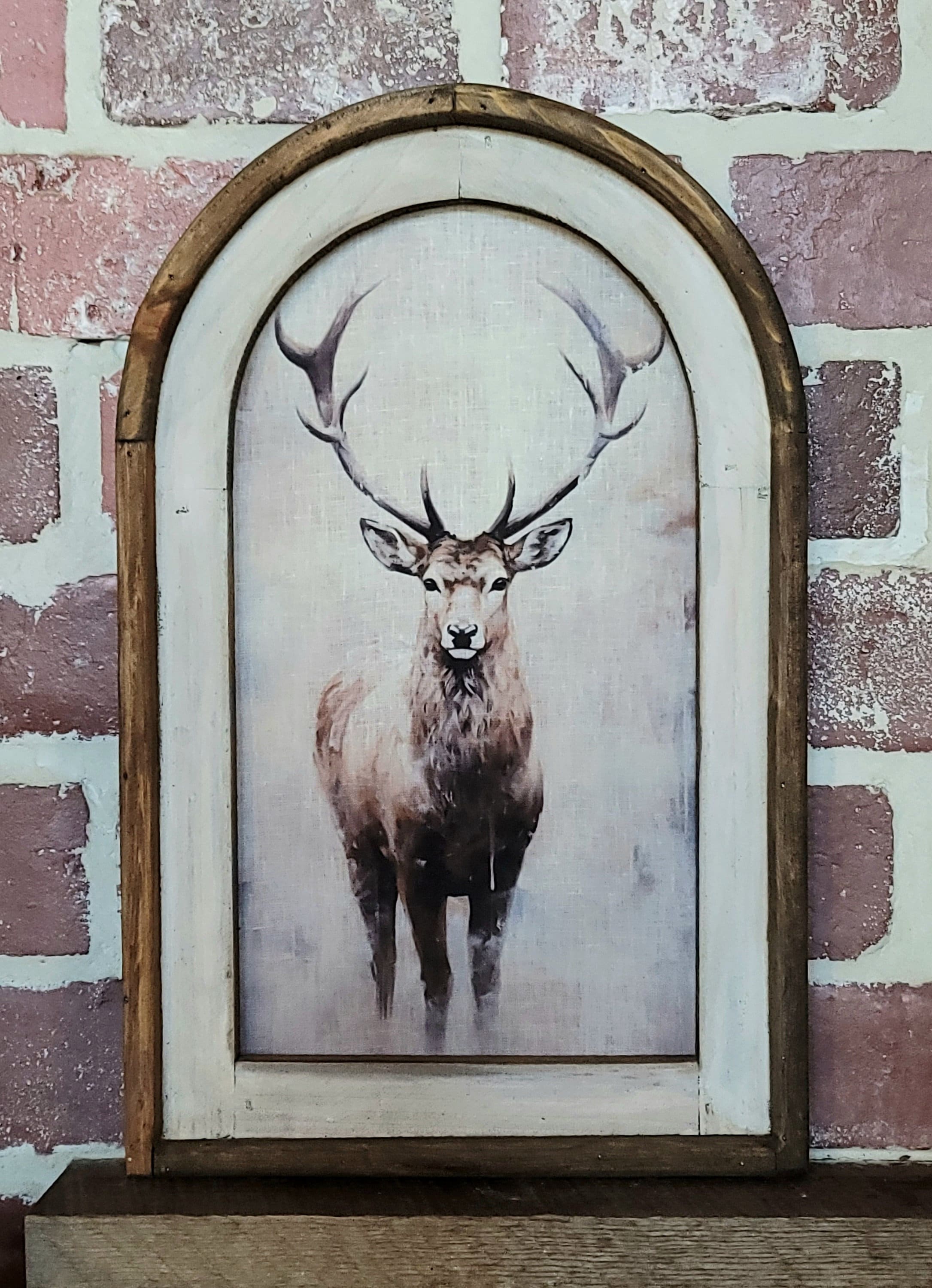 Vintage Fabric Christmas Wall Art Print Woodland Winter Forest Deer ...